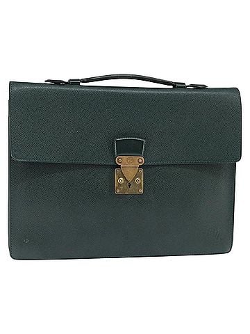 Louis Vuitton Serviette Kourad Briefcase Taiga Leather Green Leather Briefcase Bag (view 1)
