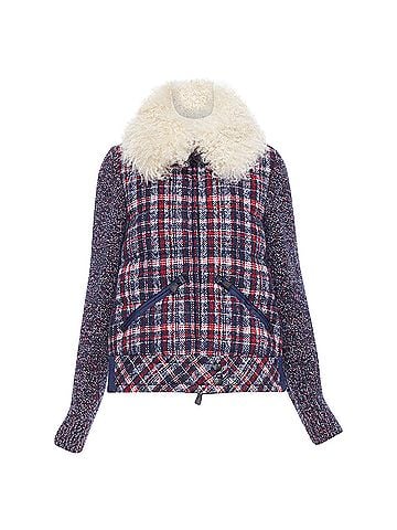 Moncler Moncler Grenoble Runway Soleil tweed fur collar down puffer (view 1)