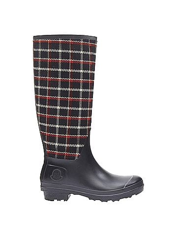 Moncler MONCLER red black plaid check black rubber wellington rain boots EU39 (view 1)