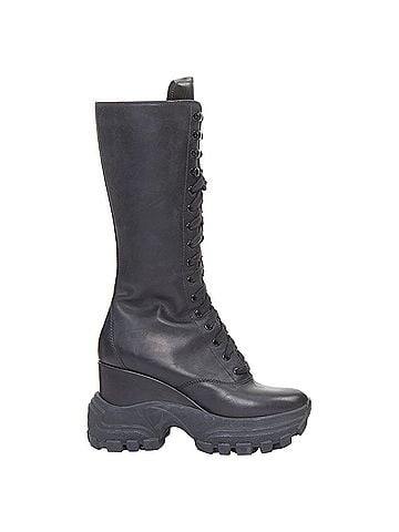 Miu Miu Miu Miu Runway leather logo lace up chunky wedge tall boots (view 1)