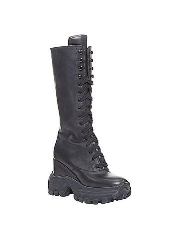 Miu Miu Miu Miu Runway leather logo lace up chunky wedge tall boots (view 2)
