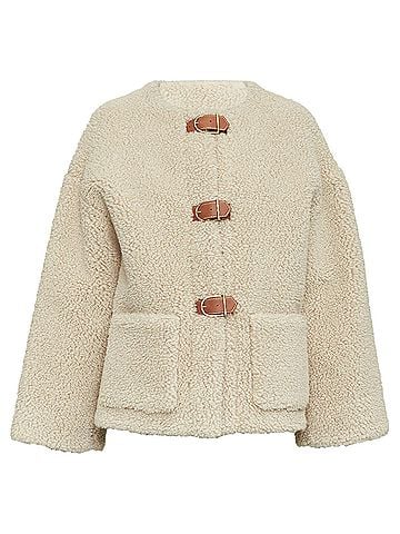 Céline Celine Teddy cashmere silk calfskin leather trim buckled coat (view 1)