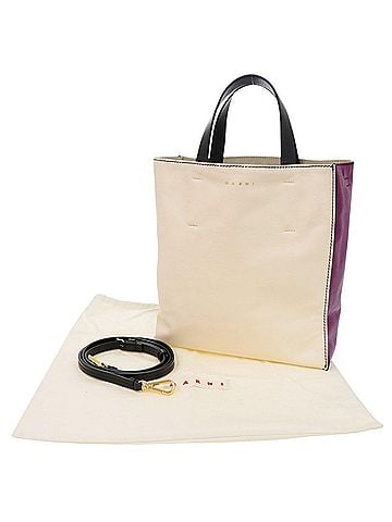MARNI Marni 2-Way Museo Leather Tote Bag in Beige/Purple (1703) (view 2)
