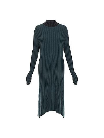 Céline Celine Phoebe Philo dark green wool mock neck ribbed knit dress (view 1)