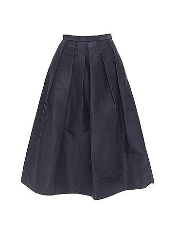 Tibi TIBI navy 100% silk satin crepe box pleated flared tea length midi skirt US0 XS (view 1)