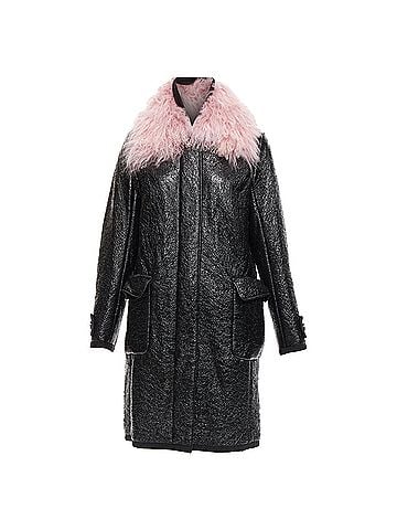Moncler MONCLER pink tibet lamb fur black patent cotton virgin wool blend coat Sz1 M (view 1)