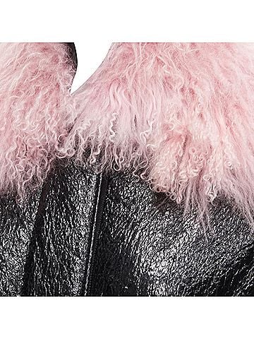 Moncler MONCLER pink tibet lamb fur black patent cotton virgin wool blend coat Sz1 M (view 2)