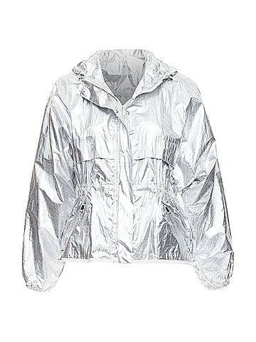 Moncler MONCLER silver coated cotton ruched waist hooded windbreaker Sz2 (view 1)