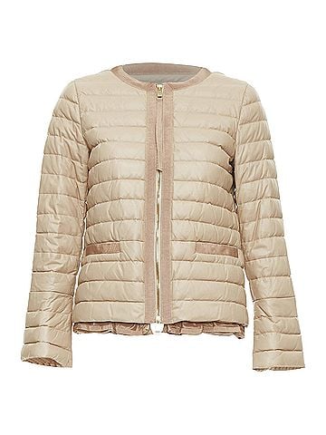 Moncler MONCLER beige lambskin leather goose down lightweight  padded puffer Sz1 (view 1)