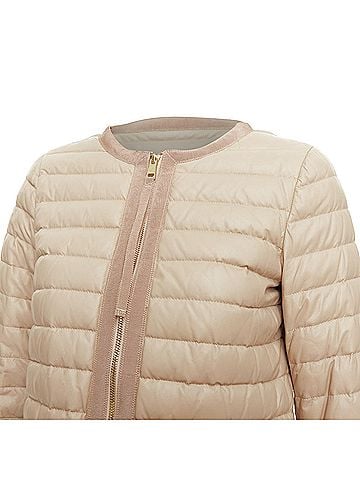 Moncler MONCLER beige lambskin leather goose down lightweight  padded puffer Sz1 (view 2)