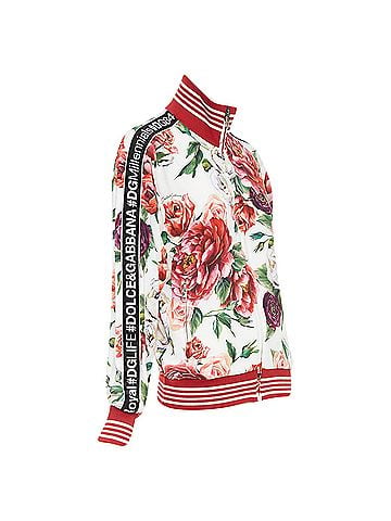 Dolce & Gabbana Dolce & Gabbana red rose floral print striped silk track bomber jacket (view 1)