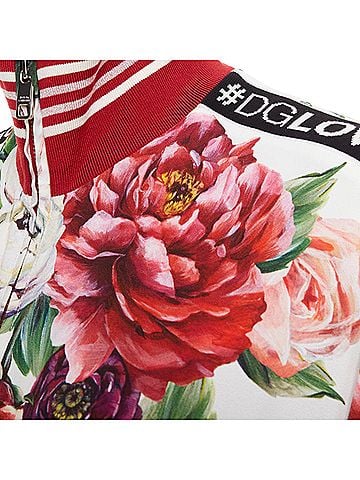 Dolce & Gabbana Dolce & Gabbana red rose floral print striped silk track bomber jacket (view 2)