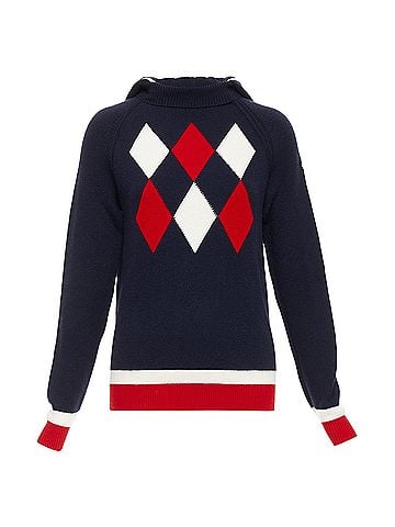Moncler MONCLER 2017 red navy white wool argyle turtleneck sweater top XS (view 1)