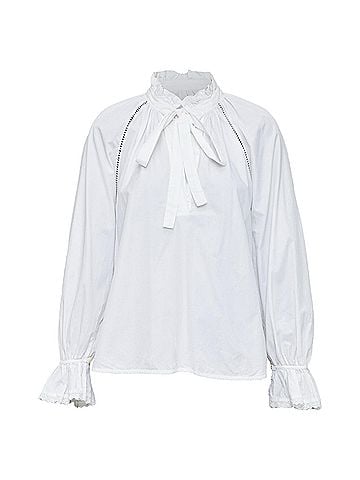 Lee Mathews LEE MATHEWS white cotton ruffle lace trim peasant blouse Sz.1 XS (view 1)