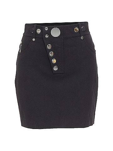 Alexander Wang ALEXANDER WANG black virgin wool mirrored silver snap buttons skirt US2 S (view 1)