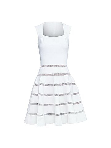 Alaïa ALAIA ivory viscose blend square neck sheer lattice knit fit flare dress FR36 S (view 1)