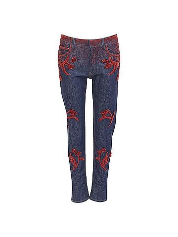 Prada Prada Runway beaded floral embellishment straight leg cropped jeans (view 1)