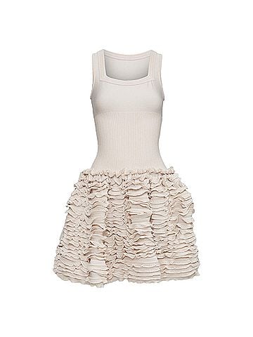 Alaïa ALAIA pink beige wool blend square neck tiered ruffle cocktail dress FR36 S (view 1)