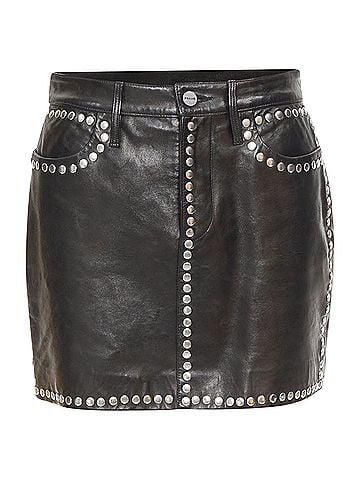 FRAME FRAME black lambskin leather silver studded high waist mini skirt 25" (view 1)
