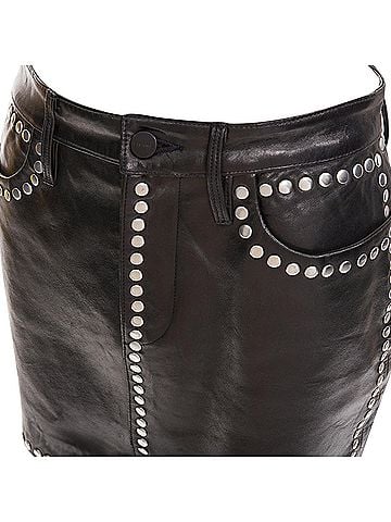 FRAME FRAME black lambskin leather silver studded high waist mini skirt 25" (view 2)