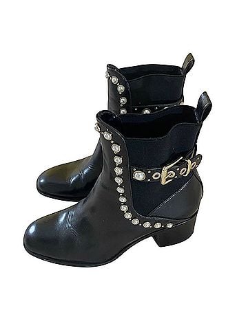 Zara Black Pearl Studded Pull On Ankle  Boots (view 1)