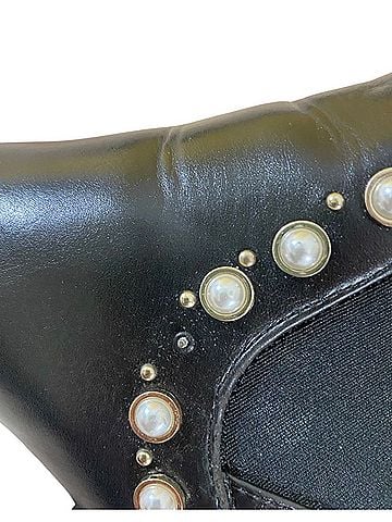 Zara Black Pearl Studded Pull On Ankle  Boots (view 2)