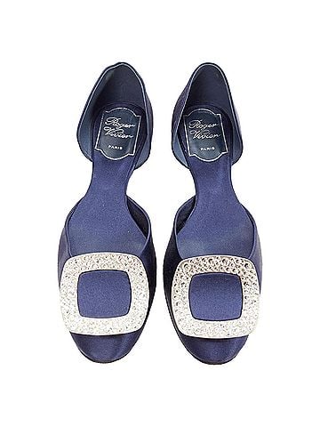 Roger Vivier Roger Vivier Chips Strass Satin Crystal Square Buckles Flat Shoes (view 1)