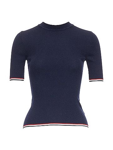 Thom Browne Thom E wool blend Red trim pointelle knit tshirt top (view 1)