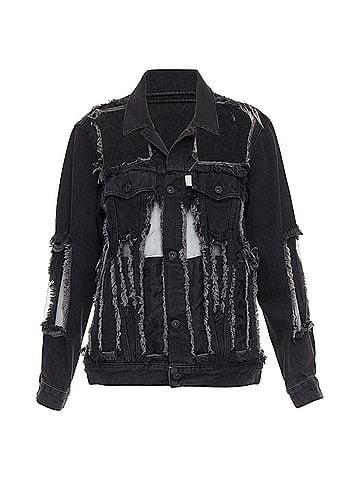 OFF-WHITE Off denim organza mesh panel frayed jacket (view 1)