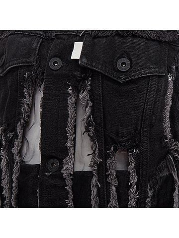 OFF-WHITE Off denim organza mesh panel frayed jacket (view 2)