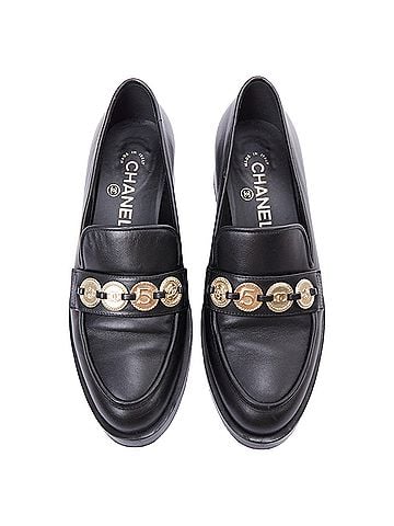 Chanel Chanel Leather Gold Cc Embellished Classic Loafers (view 2)