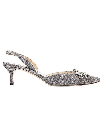 Manolo Blahnik Manolo Blahnik Metallic Fabric Buckle Sling Heels (view 1)