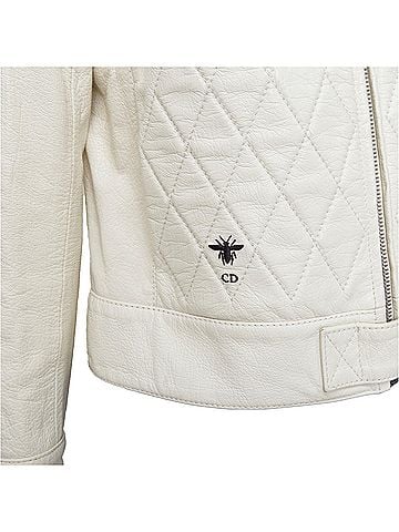 Christian Dior Dior Runway cream goat leather CD bee quilted biker jacket (view 2)