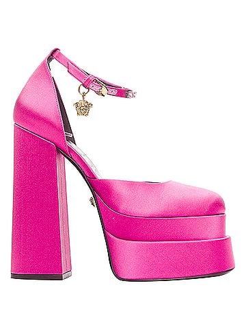 Versace Versace pink satin crystal Medusa platforms (view 1)