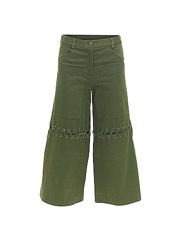 Rosie Assoulin Rosie Assoulin green eyelet lace weaved knee culotte pants (view 1)