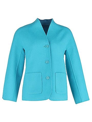 Escada Escada Single-Breasted Jacket with Pockets in Turquoise Wool (view 1)