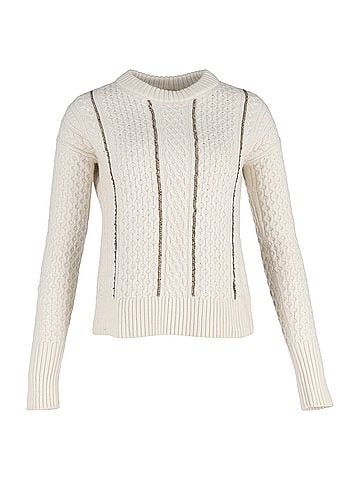 Michael Kors Michael Kors Chain-Trimmed Cable-Knit Sweater in White Wool (view 1)