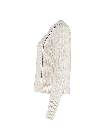 Michael Kors Michael Kors Chain-Trimmed Cable-Knit Sweater in White Wool (view 2)