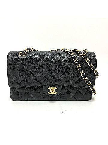 Chanel CHANEL A01112 Coco Mark CC Matelasse 25 Double Chain Shoulder Bag in Caviar Leather with Black Gold Hardware (view 1)