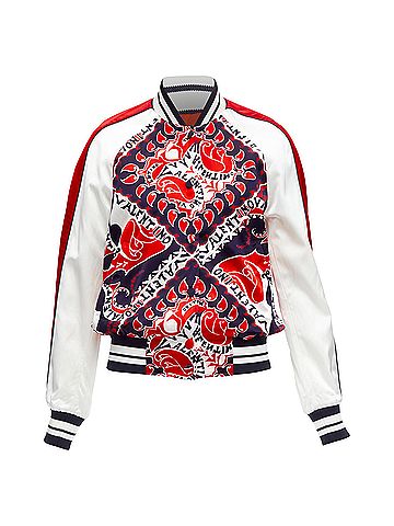 Mario Valentino Valentino manifesto heart bandana satin bomber jacket (view 1)