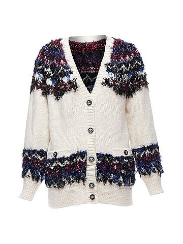 Chanel Chanel fluffy lurex intarsia crystal cc button cardigan (view 1)