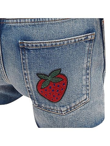 Gucci Gucci Logo Graffiti Strawberry Patch Denim Cut Off Shorts (view 2)