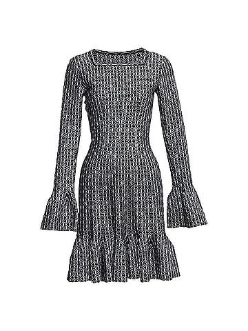 Alaïa Alaia wool jacquard square neck flared hem cocktail dress (view 1)