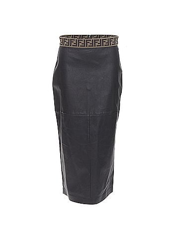 Fendi Fendi Gonna khaki FF monogram waist lamb leather pencil skirt (view 1)