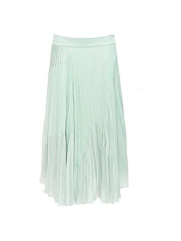 Vince. Vince mint multi fabric panelled pleated midi skirt (view 1)