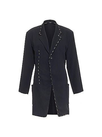 Yohji Yamamoto Yohji Yamamoto black wool blend handstitched detail long blazer coat (view 1)