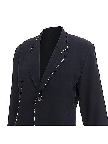 Yohji Yamamoto Yohji Yamamoto black wool blend handstitched detail long blazer coat (view 2)