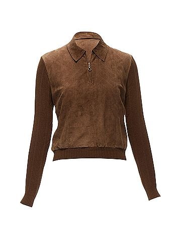 Christian Dior Christian Dior Cannage stitch suede ribbed half zip sweater (view 1)