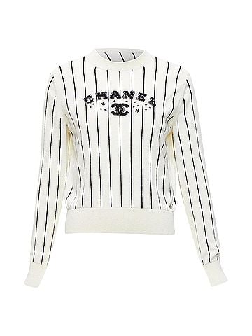 Chanel Chanel cashmere striped logo varsity sweater top (view 1)