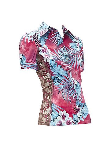 Dolce & Gabbana D&G Dolce & Gabbana sheer lace panel side Hawaiian shirt (view 1)